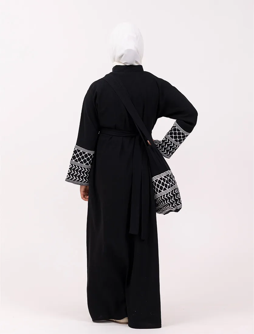 Girls Black Keffiyeh Basic Abaya